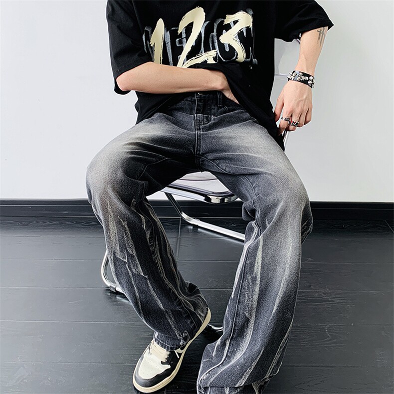 秋季美式ins高街hiphop微喇扎染牛仔裤货号K2313P55控78,男装牛仔裤,电商A063