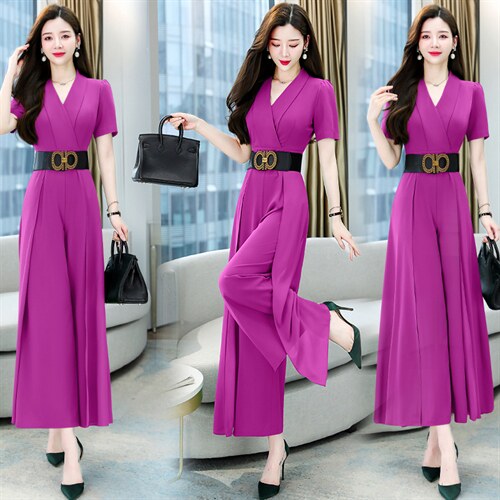 职业连体裤女2024夏季新款时尚高端名媛气质女神范收腰显瘦阔腿裤，女装连体裤，卡杰菲