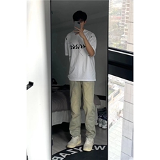 B221美式ins高街暗黑小众泥黄色休闲直筒牛仔裤LK23026-P60控78，男装牛仔裤，电商B221