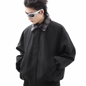 J643-P65 高级感格子外套男款假两件夹克立体口袋男装上衣图片