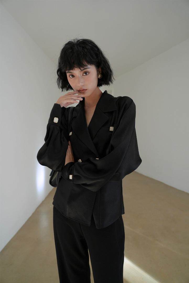 重磅醋酸双排扣衬衫～韵味裁剪，女装衬衫，GN