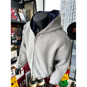 抖音得物高品质二开 26春装美式重磅宽松结构双面连帽卫衣外套W68图片