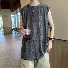 无袖潮T恤男日常简约潮流城市风貌青春流行夏季时尚潮牌圆领标准，男装T恤，星座1013