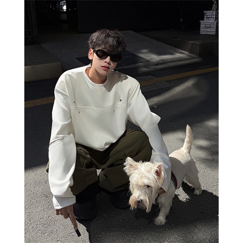 小众设计金属装饰卫衣T恤春夏打底设计高街痞帅潮男打底衫长袖P45，男装T恤，电商B319