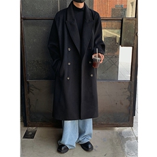 直播款英伦风韩系中长款毛呢大衣男秋冬过膝风衣外套F370特P100，男装风衣，电商B289