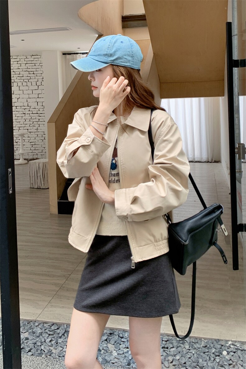 休闲工装翻领短外套女春秋2025新款流行爆款百搭夹克韩版时尚显瘦,女装短外套,2C316