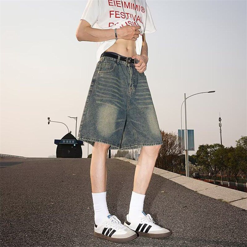 半松紧复古牛仔短裤男女韩版潮宽松2026夏季ins五分裤RK2712-P36,男装牛仔裤,星座412-2