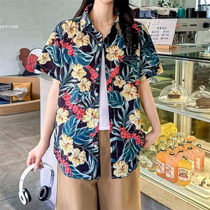 港味碎花短袖衬衫女夏季新款洋气休闲宽松显瘦百搭上衣CS89/P30图片