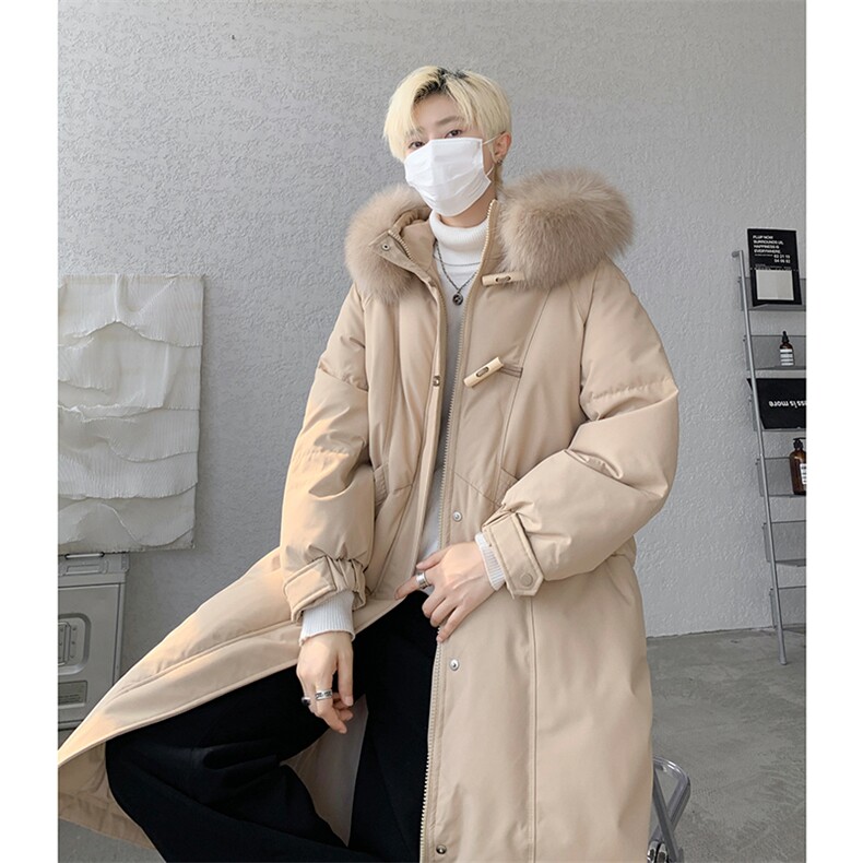 8XL-M90白鸭绒大毛领羽绒服男中长款过膝设计感牛角扣YRFC05P398，男装羽绒服，电商D206-1