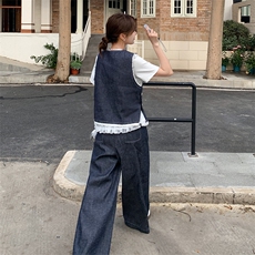 2025新款夏季！无袖牛仔两件套超好看炸街套装，女装套装/套裙，欧黛芙妮