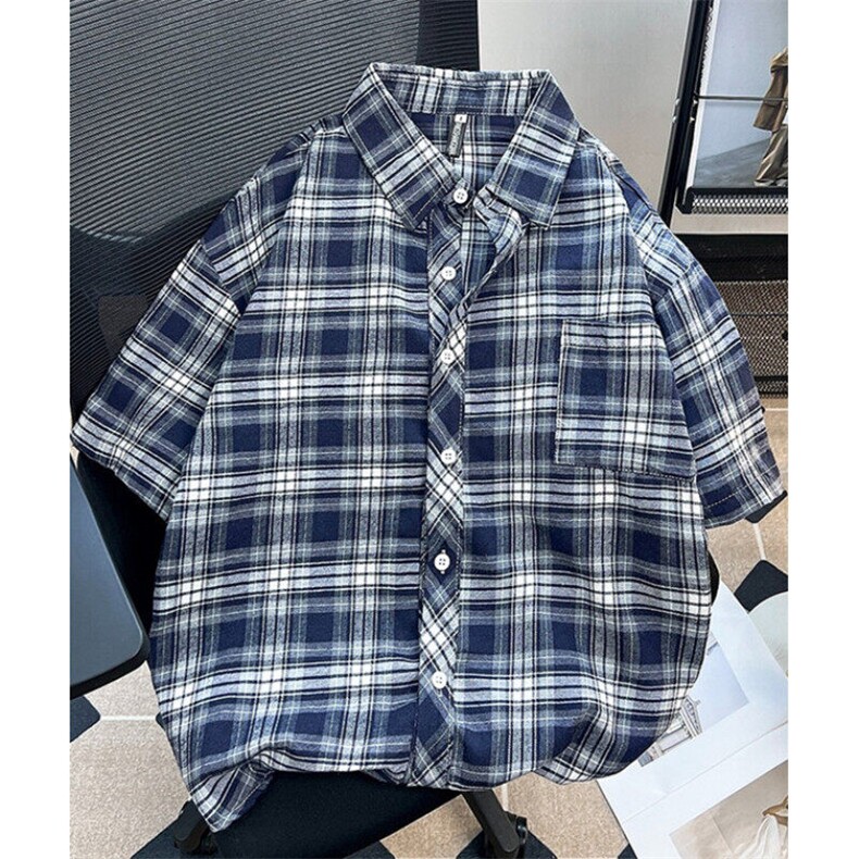 时尚美式复古格子衬衫男潮牌高街短袖衬衣少年百搭外套C123,男装T恤,星座1116A（原606A-3）