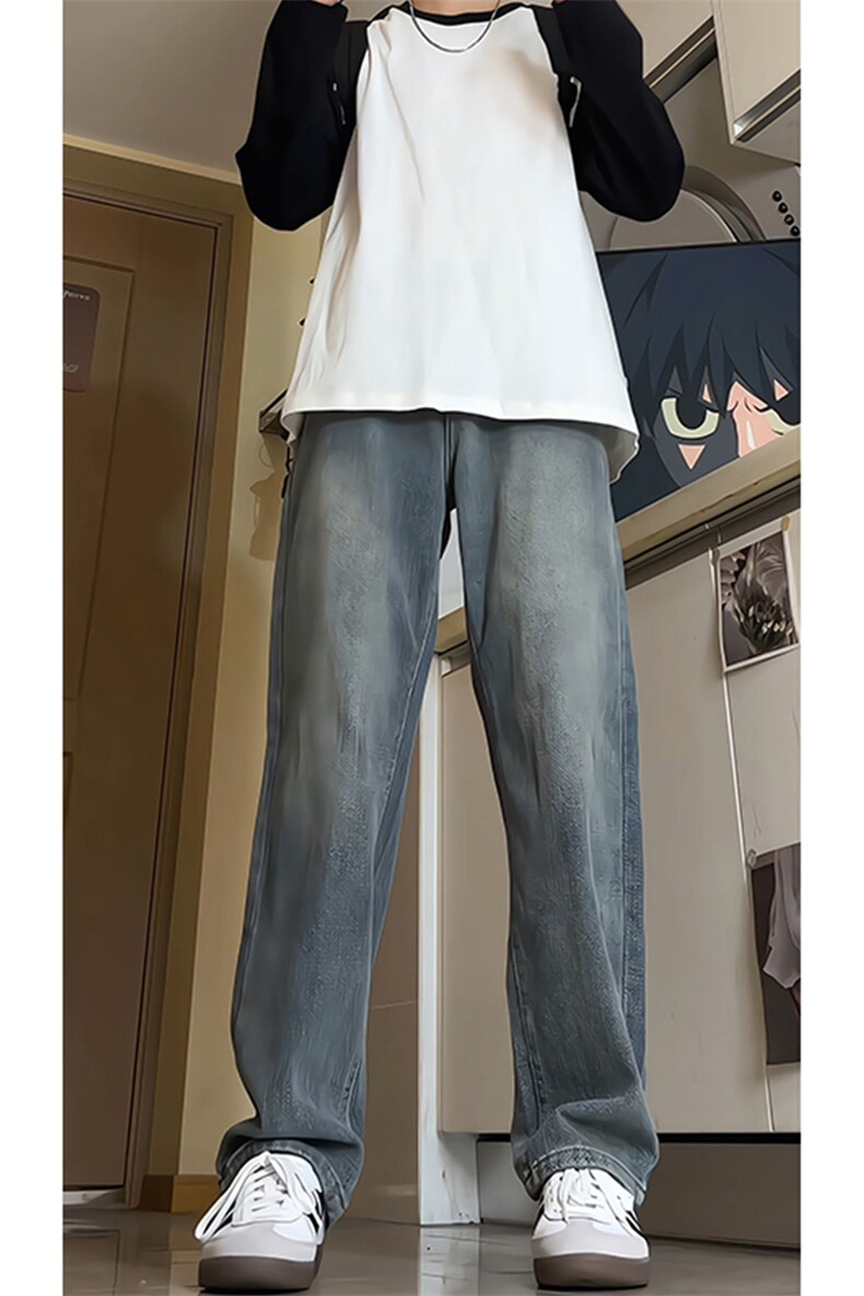 星空人字纹阔腿牛仔裤男款春秋美式高街潮牌裤子潮KZ004P58加绒68,男装牛仔裤,电商B312