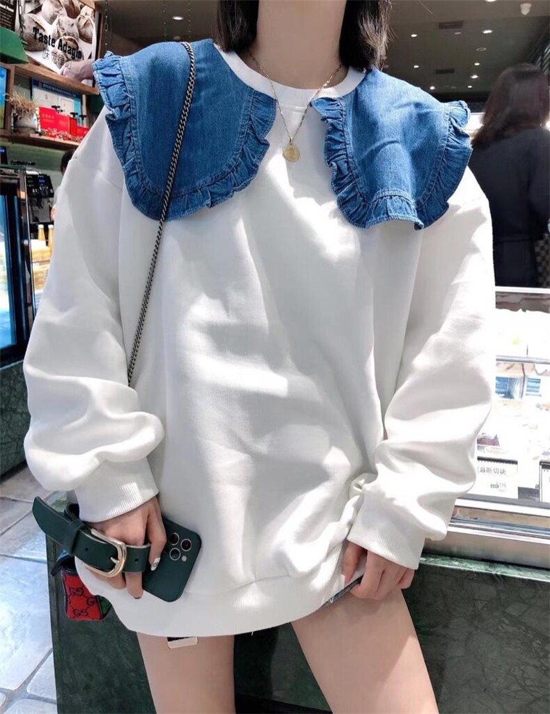 【现货】拼牛仔领卫衣，颜色超赞，女装卫衣/绒衫，一杭