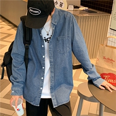 牛仔工装衬衫男长袖春秋季潮牌ins情侣小众衬衣百搭外套CS089-p45，男装衬衫，星座1008