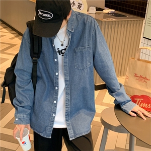 牛仔工装衬衫男长袖春秋季潮牌ins情侣小众衬衣百搭外套CS089-p45图片