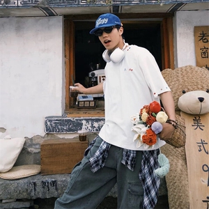 万针全刺绣工艺 高品质260克双纱纯棉美式高街短袖T恤 特P33图片