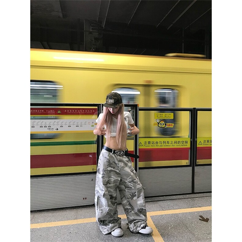 美式复古沙漠迷彩阔腿工装裤女宽松百搭街头潮牌直筒休闲裤,男装工装外套,星座1210-1
