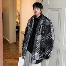 1港风酒店小香风PU皮拼接刺绣大码M-5XL夹克棉衣男8807P115控158，男装夹克，星座226-2