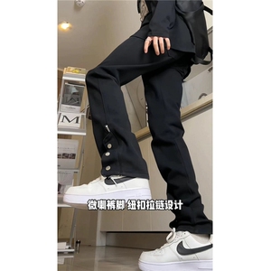 网络图现货 美式拉链微喇vibe风裤高街开叉排扣裤牛仔裤J7068-P32图片