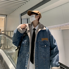 羊羔毛棉服男冬季新款韩版潮流宽松加绒牛仔夹克厚外套W6367-P80，男装棉衣，星座512-2