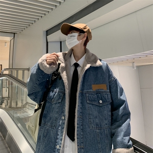 羊羔毛棉服男冬季新款韩版潮流宽松加绒牛仔夹克厚外套 W6367-P80图片