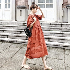 现货271-9875-P105新款法式复古泡泡袖桔梗长裙连衣裙控158，女装连衣裙，浙宝271