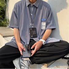 1港风情侣贴布衬衫大码M-5XL网红潮短袖衬衫男DCS7813P45控68，男装T恤，星座226-2