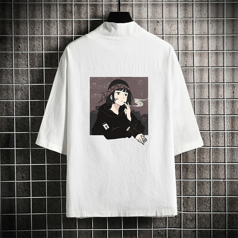HF59122-P40风汉服男开衫外套七分袖道袍 网格挂拍图片