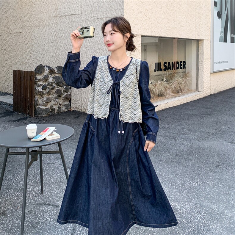 牛仔风马甲连衣裙套装女2026春季新款设计感两件套时尚减龄高级感,女装连衣裙,2D076
