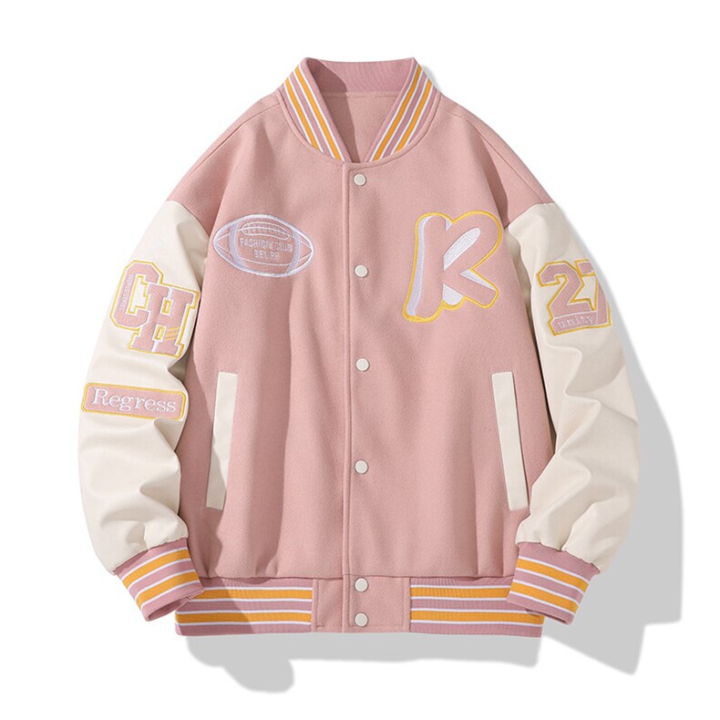 得物直播品质棒球服男毛巾刺绣PU皮港风毛呢夹克外套JK6618,男装夹克,电商A426-1(原A430-1)
