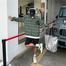 格子复古秋季百搭时尚流行长袖衬衫宽松休闲经典潮男外套C2228，男装衬衫，星座601-2
