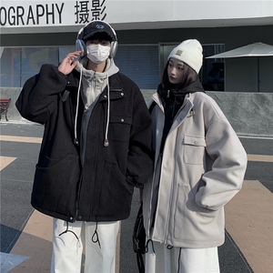 EQ158 情侣装冬季毛呢外套2024新款纯色连帽加厚呢子大衣男女同款图片