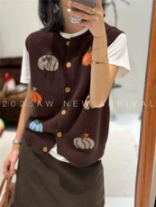 2025秋冬百搭时尚简约南瓜提花马甲针织衫，女装针织衫/毛衣，梵泰羊绒