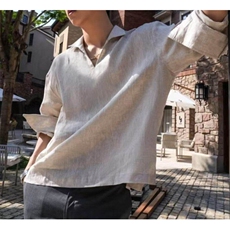 网图！纯色透气夏季老钱风松弛百搭衬衫-EX50816-特批30，男装衬衫，电商A061