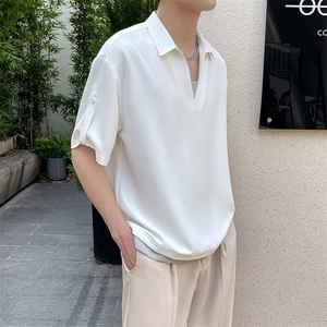 冰丝polo衫短袖t恤男士夏季薄款假两件衬衫v领半袖休闲体恤上衣男图片
