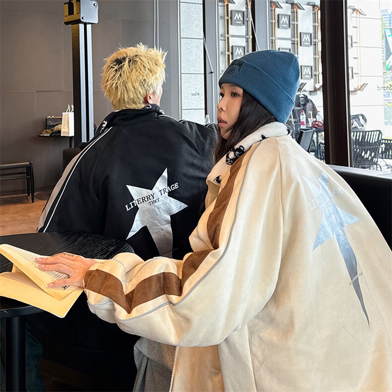 2025双面穿麂皮羊羔绒情侣款棉衣棉服面包服棉袄外套1618G-P90,男装棉衣,星座207