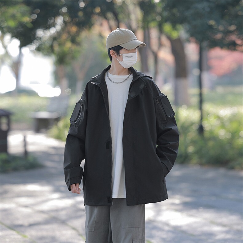 军绿色飞行夹克男士春秋季2025新款日系复古青少年高级感连帽外套图片