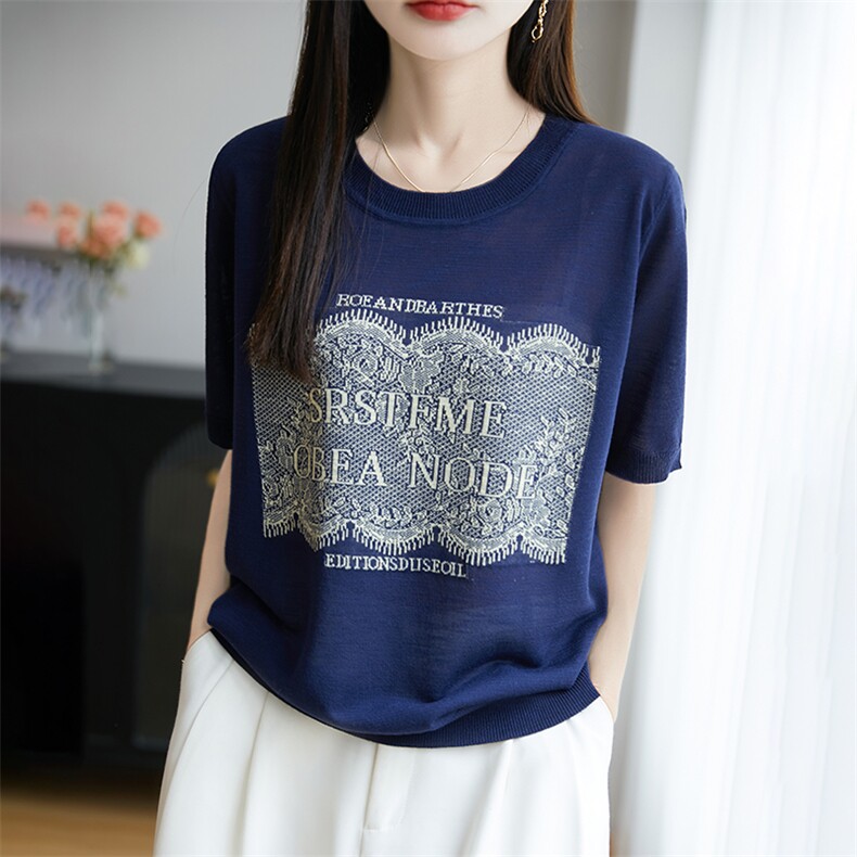 竹节麻减龄短袖T恤女新款套头气质半袖针织衫女宽松显瘦遮肉上衣,针织衫/毛衣,郡淞羊绒