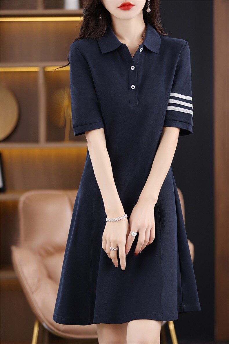 24夏季新款中长款连衣裙女POLO领运动显瘦长裙休闲短袖t恤打底衫,女装连衣裙,臻维羊绒