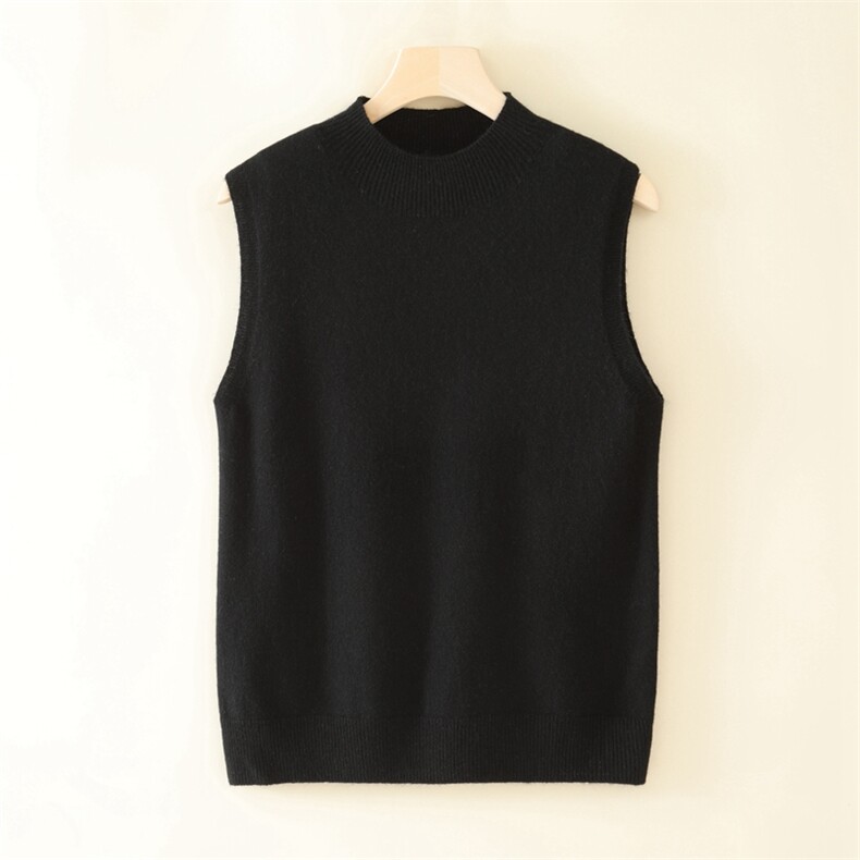 秋冬新款纯山半高圆领背心女修身显瘦无袖羊毛针织马甲，女装背心吊带，旭友羊绒