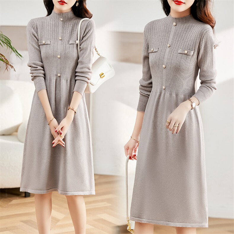 2022秋冬时尚简约大方气质优雅收腰显瘦休闲修身百搭潮流连衣裙，女装连衣裙，魅丽静蓝