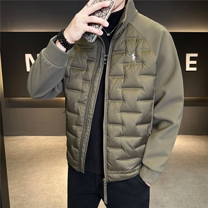 针织拼接加厚羽绒服男装短款冬季新款立领羽绒保暖外套图片
