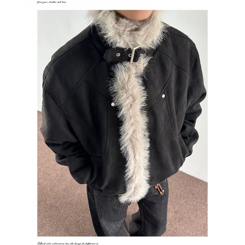 潮流冬季新款复古做旧座山雕棉服男女宽松解构磨毛高级感毛领外套,男装棉衣,星座506A