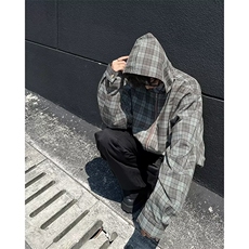 格子夹克男女连帽宽松百搭拉链帅气韩版2024秋冬ins外套W6119-P60，男装夹克，星座412-2