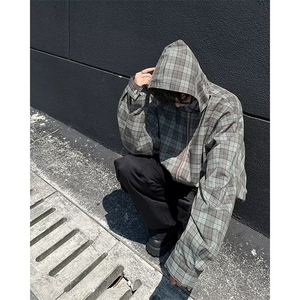 格子夹克男女连帽宽松百搭拉链帅气韩版2024秋冬ins外套W6119-P60图片