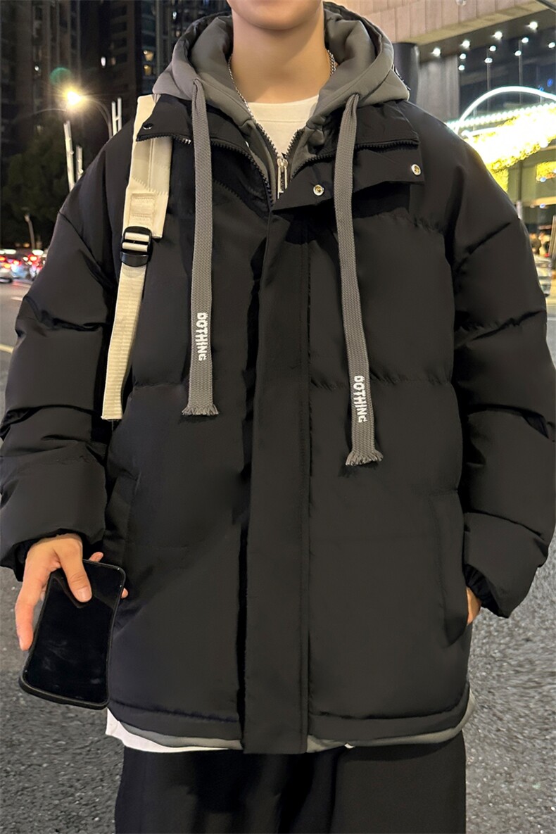 新款男冬季假两件连帽加厚港风棉服棉衣M062-P70控158,男装棉衣,星座717