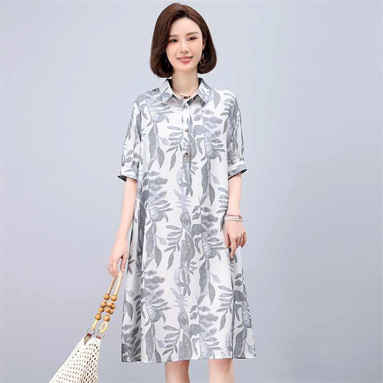莱赛尔天丝亚麻连衣裙2025新款夏季穿搭宽松大码显瘦气质妈妈裙子,女装连衣裙,独衣靓