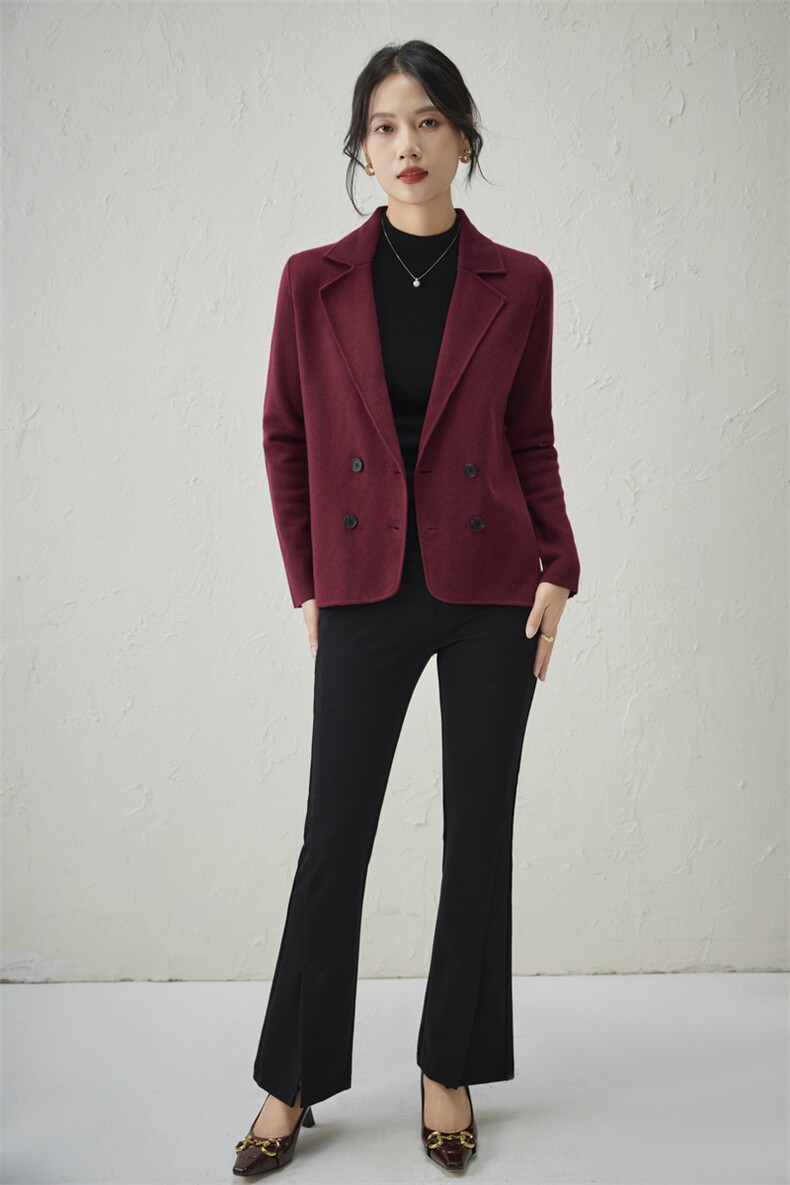 春秋新款翻领精纺羊毛针织开衫女宽松西服小外套短款双排扣西装潮,女装西装,凯思米羊绒