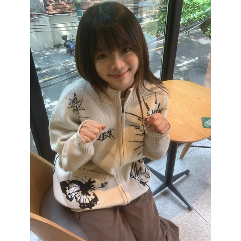 【有货】手稿印花开衫毛衣男宽松慵懒风针织衫外套MY133CC-P65图片