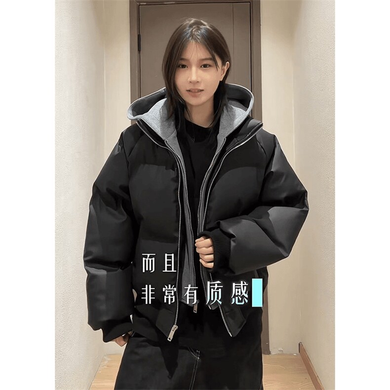 现货高品质重磅工艺美式高街假两件PU皮棉衣男女加厚棉服外套,男装棉衣,电商A486-1